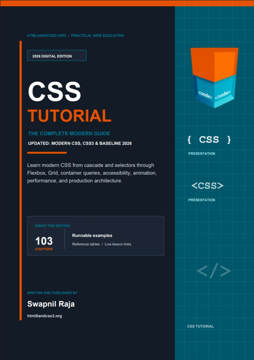 Cover of the complete modern CSS Tutorial PDF by Swapnil Raja
